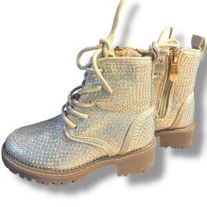 Tahari Girls  Rora-T Sparkly Rhinestone Lace-Up & Zip Boots Gold-Tone in Size 6